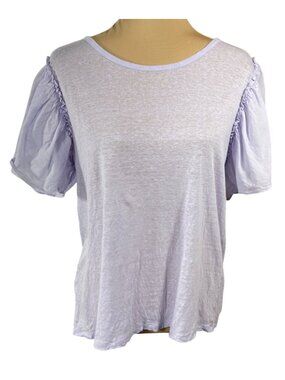 Loft Linen Top Lavender Size M Medium Flutter Sleeve Summer Crew Neck T-Shirt